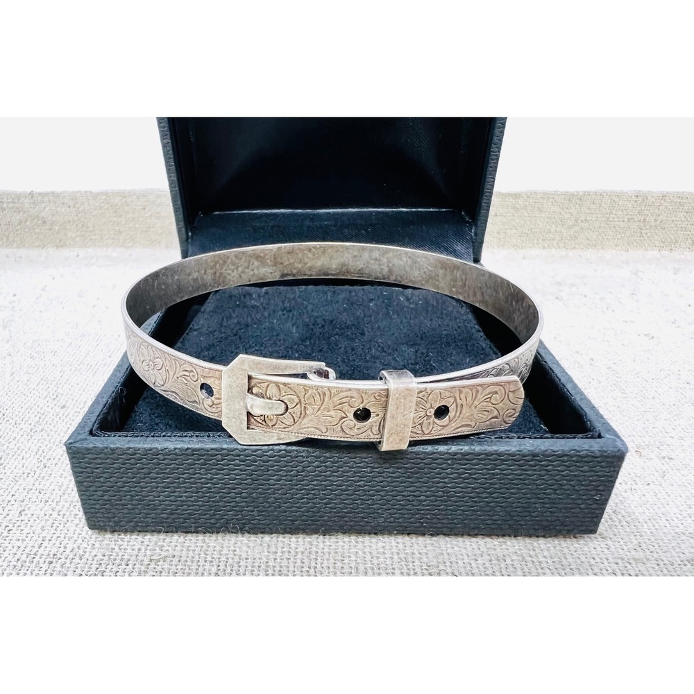 Vintage Sterling Silver Floral Engraved Western Belt Buckle Bangle Bracelet